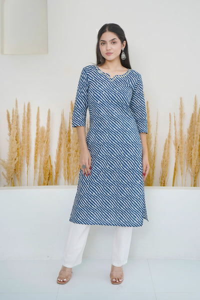 Wholesale Women's Lehariya Printed Cotton Straight Kurta – Tradyl